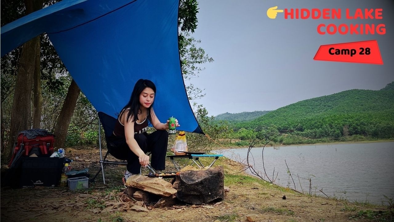 Mountain Lake Serenity: Solo Girl Camping & Warm Campfire Cooking by the Shore