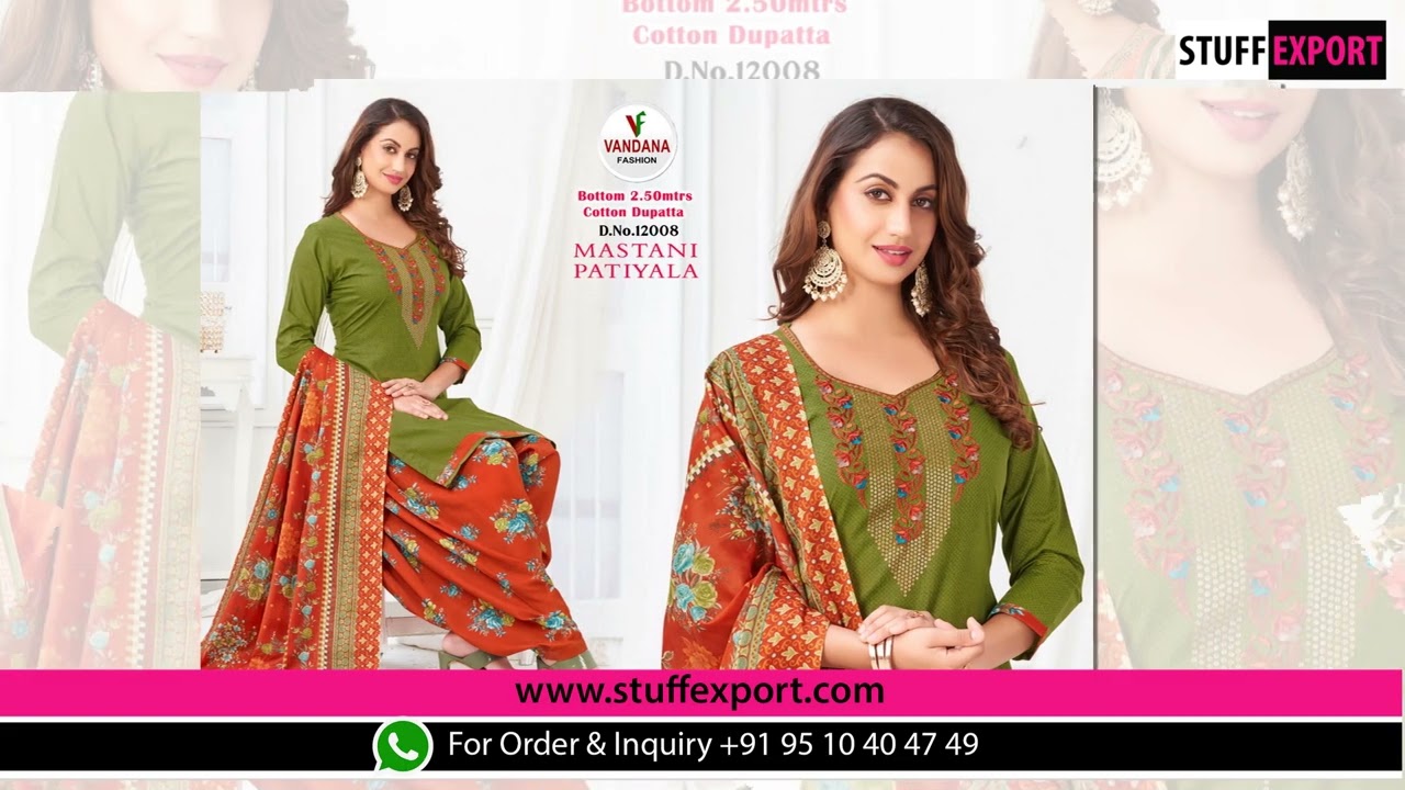 Vandana Mastani Patiyala 12 Printed Cotton Dress Materials Full Catalog Available At Wholesale Rate.