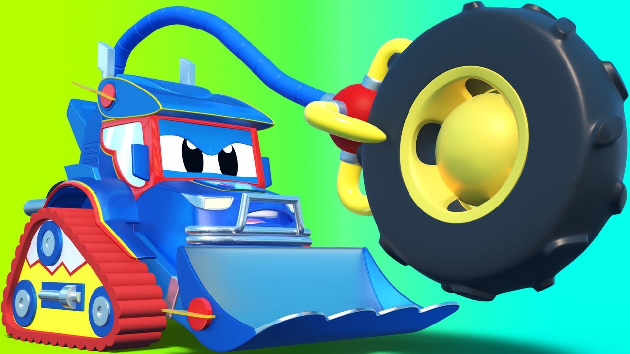 Super Truck -  SUPER BULLDOZER chases tires - Car City - Truck Cartoons for kids