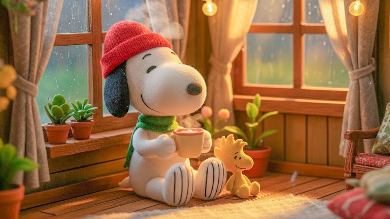 Rainy Cozy Lofi ☔ Warm Cabin Beats with Snoopy | Chill, Study & Relax