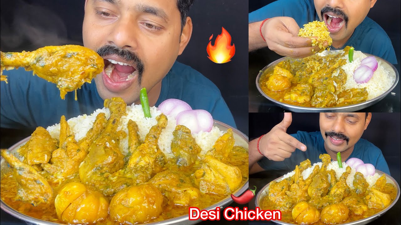 Spicy Chicken Curry With Rice Eating 😋🌶️