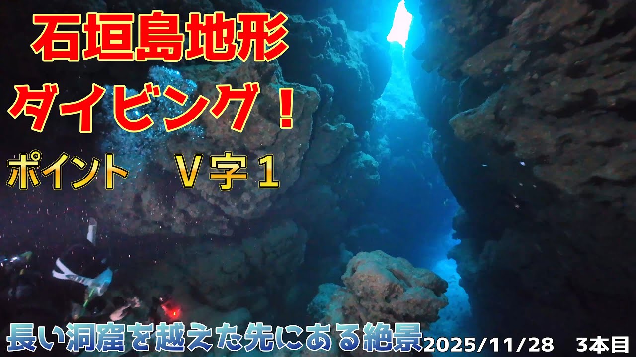 INONワイコン撮影！長い洞窟を越えた先にある絶景！石垣島にダイビング！　[石垣島ダイビング/石垣島/ボートダイビング/Ⅴ字１/スキューバダイビングvlog]