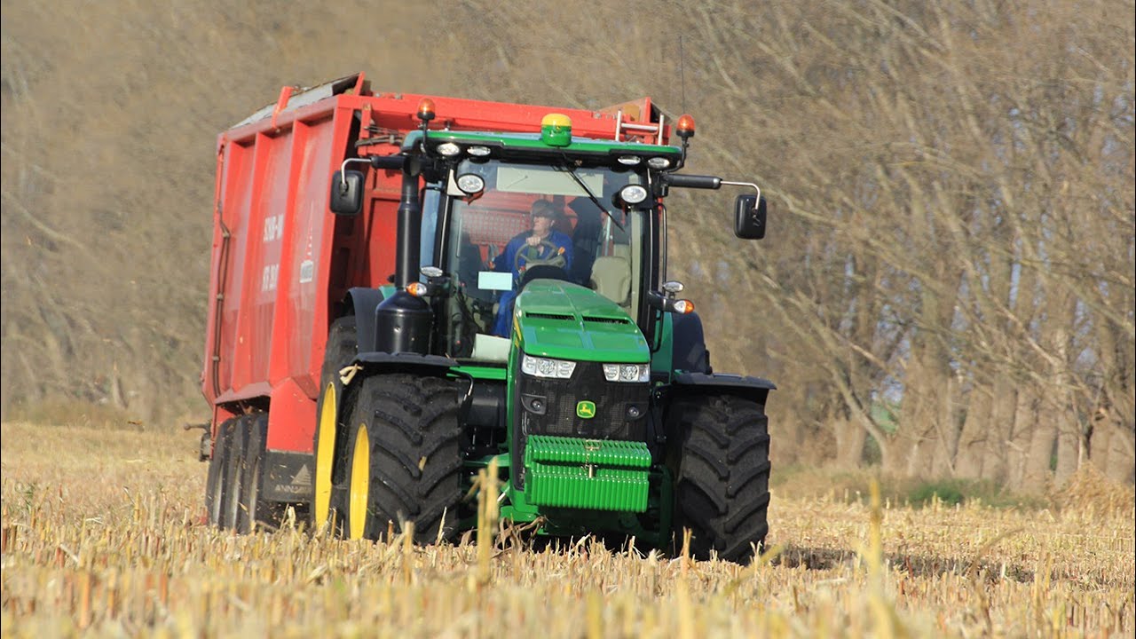 John Deere 8320 R AutoPowr with Annaburger trailer in corn harvest in Germany