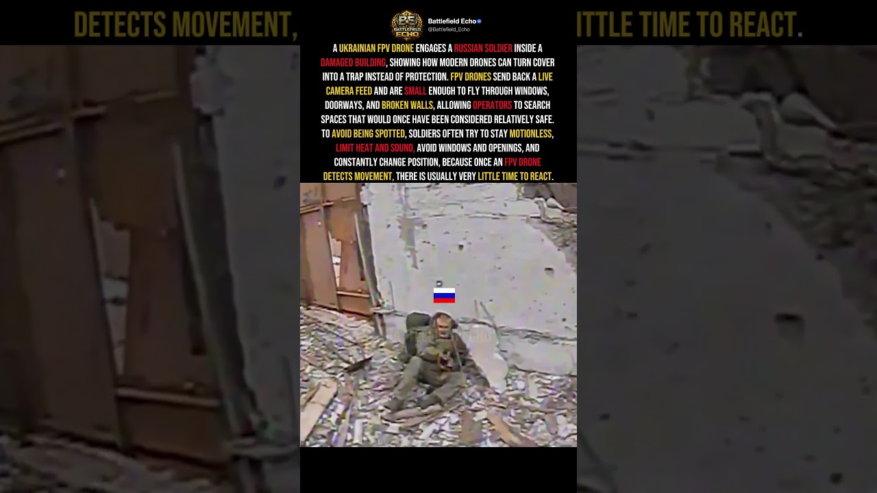 Ukrainian FPV Drone Finds Russian Soldier Hiding in Ruins #shorts