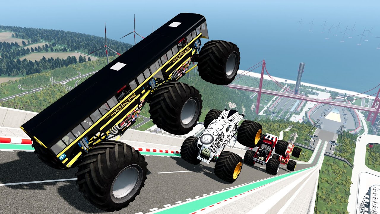 Random BMNG - Epic High Speed Monster Truck Jumps & Crashes #12 - BeamNG.Drive