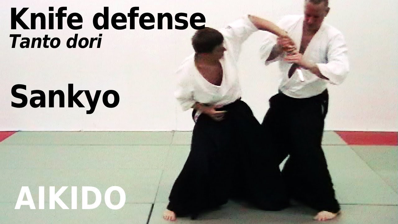 Aikido technique SANKYO against knife attacks, TANTO DORI, by Stefan Stenudd in 2007