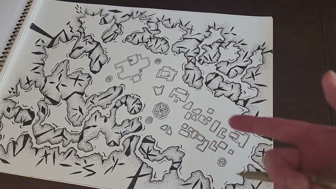 My most ambitious DIY hand-drawn cavern-crawl map for TTRPGs