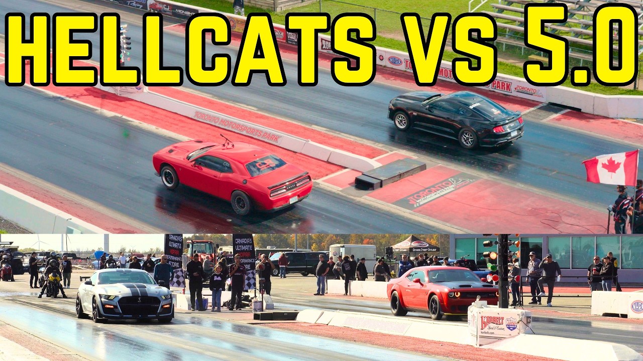 Hellcat vs Mustang GT 5.0 Drag Racing Mopar vs Ford Showdown (Canadian Street Car Battles)