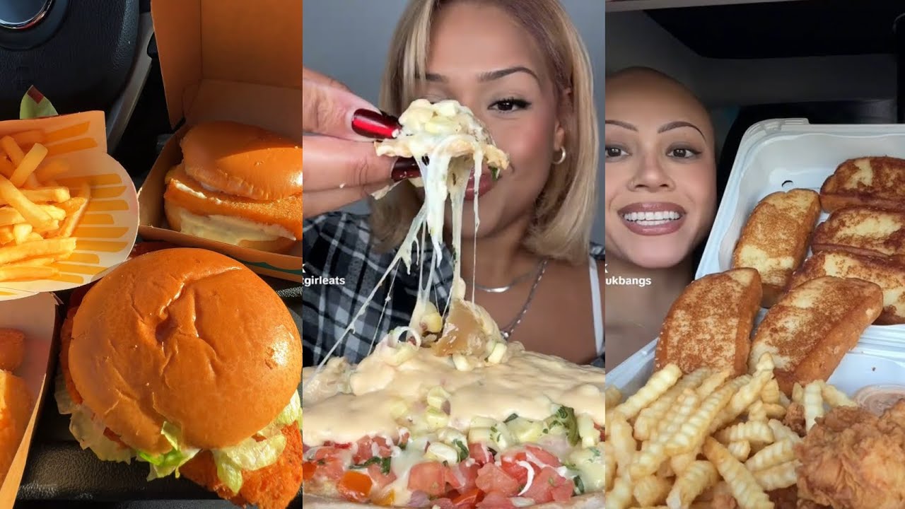 TIKTOK MUKBANG COMPILATION CHIPOTLE BOWL MCDONALD'S RAISING CANES SUBWAY SANDWICH BURRITO PASTA