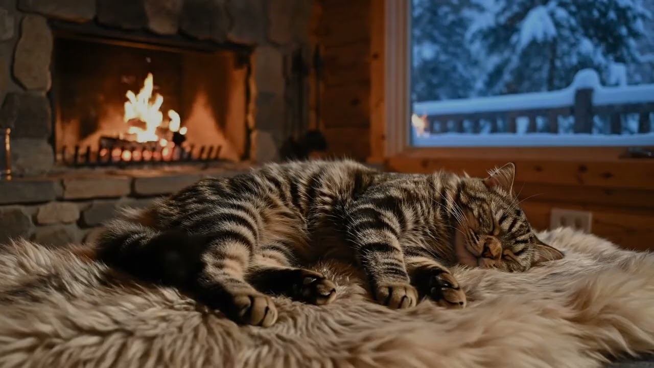 🔥 Cozy Fireplace with Soft Cat Purring 😸 Relaxing ASMR for Deep Sleep & Peaceful Nights