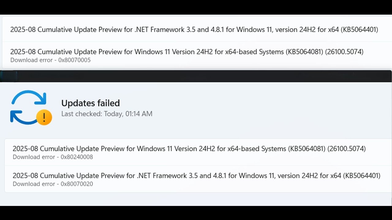 Fix Update KB5064081/KB5064401 Not Installing Error Code 0x80070005/0x80240008/0x80070020 Windows 11