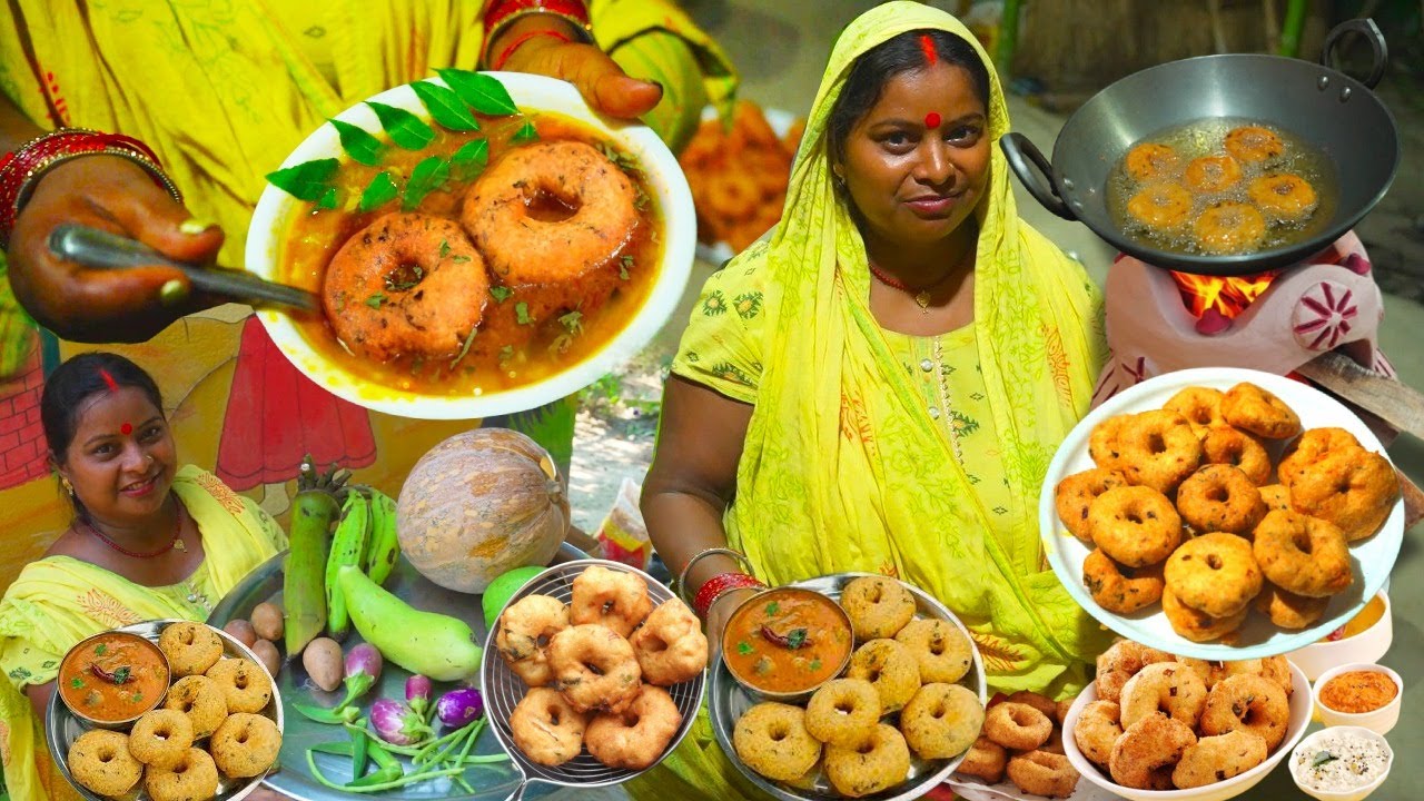 होटल जैसा टेस्टी सांभर वडा | VILLAGE DONUT !!! Traditional Snacks | Cooking Crispy  Sambar Vada