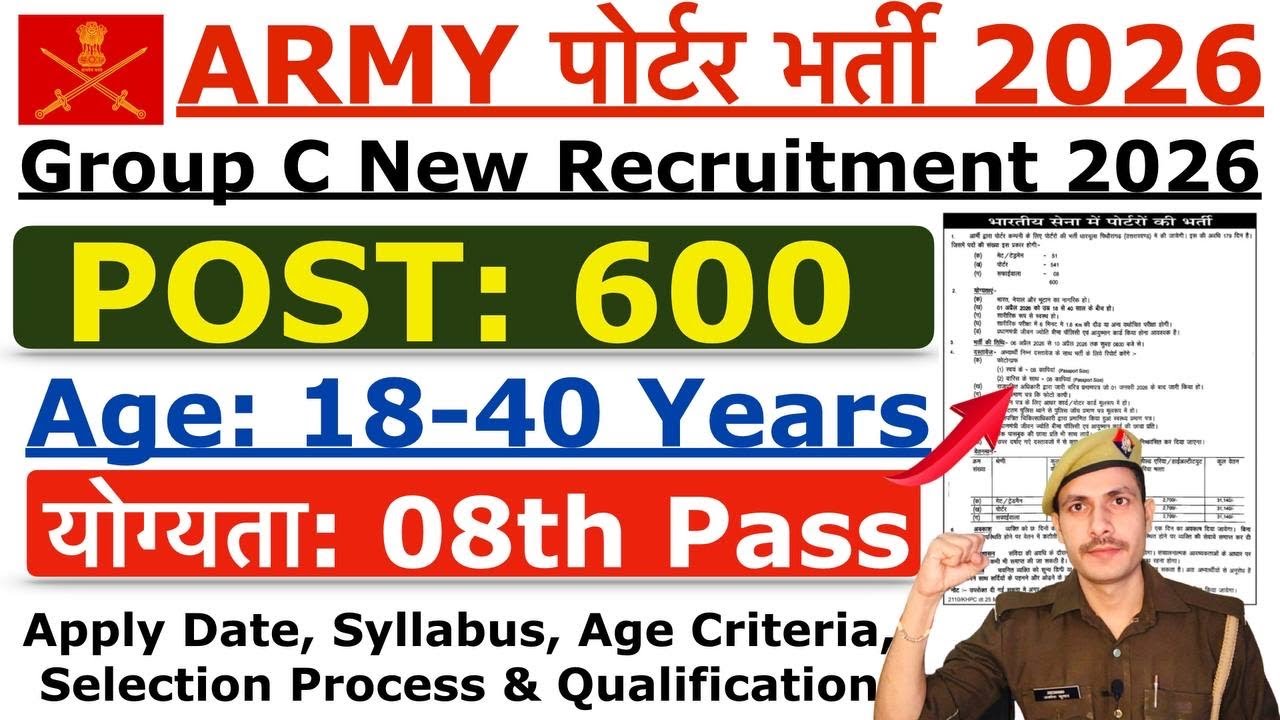 Indian Army Porter Bharti 2026 | 8th Pass All India Vacancy 2026 | Indian Army Recruitment 2026