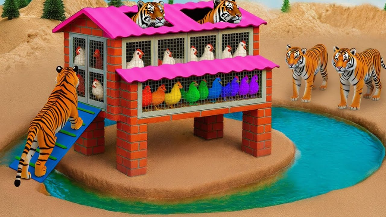 DIY Mini Tractor Builds a 2-Story Chicken Coop on an Island After Tiger Attack @DIYMiniMachine