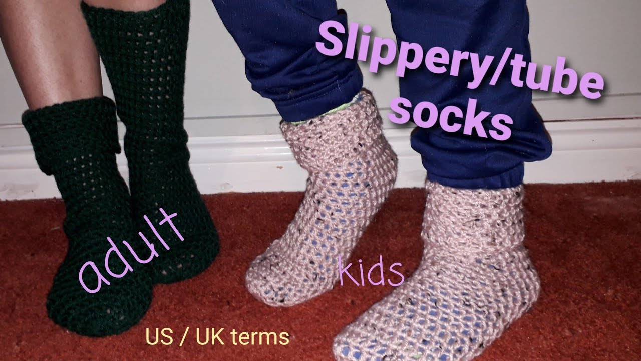 How to crochet slippery / tube socks. Beginner friendly.