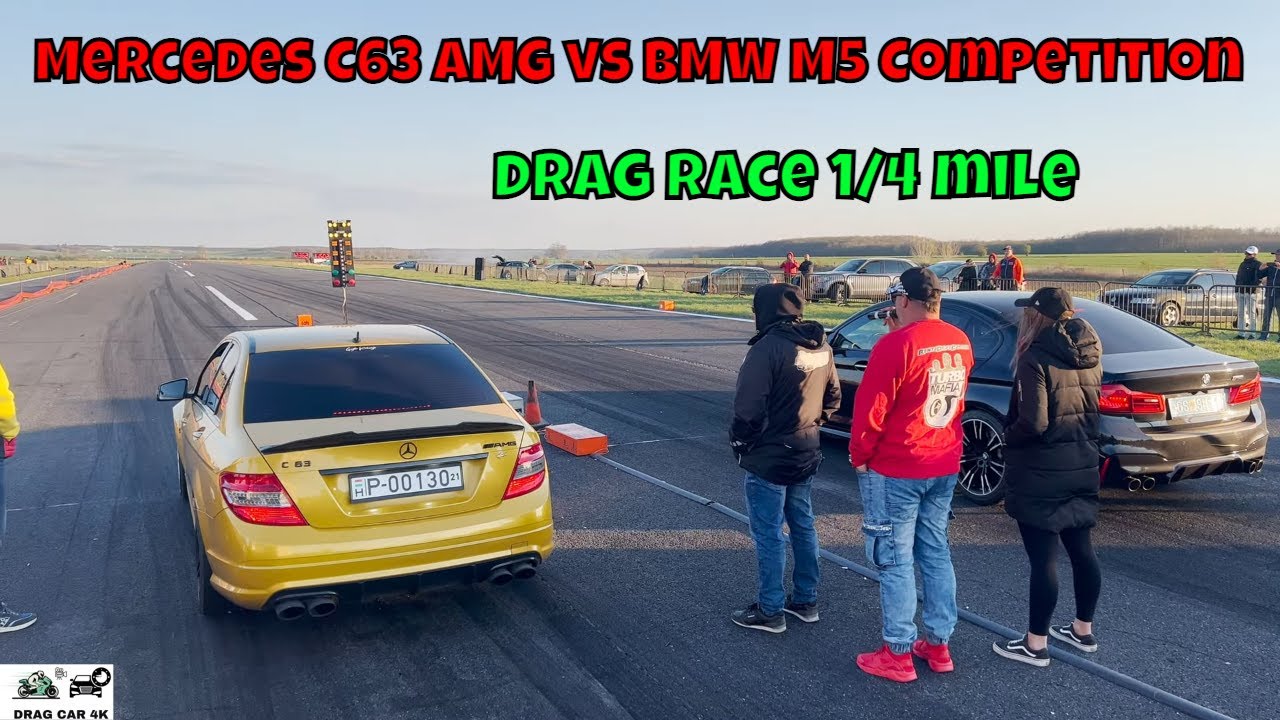 Mercedes C63 AMG vs BMW M5 Competition drag race 1/4 mile 🚦🚗💥💨 - 4K UHD