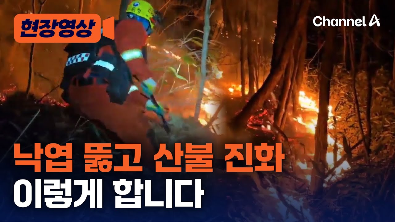 경남 산청 구곡산 공중진화대, 낙엽에 파묻혀 '끙끙' [현장영상] / 채널A