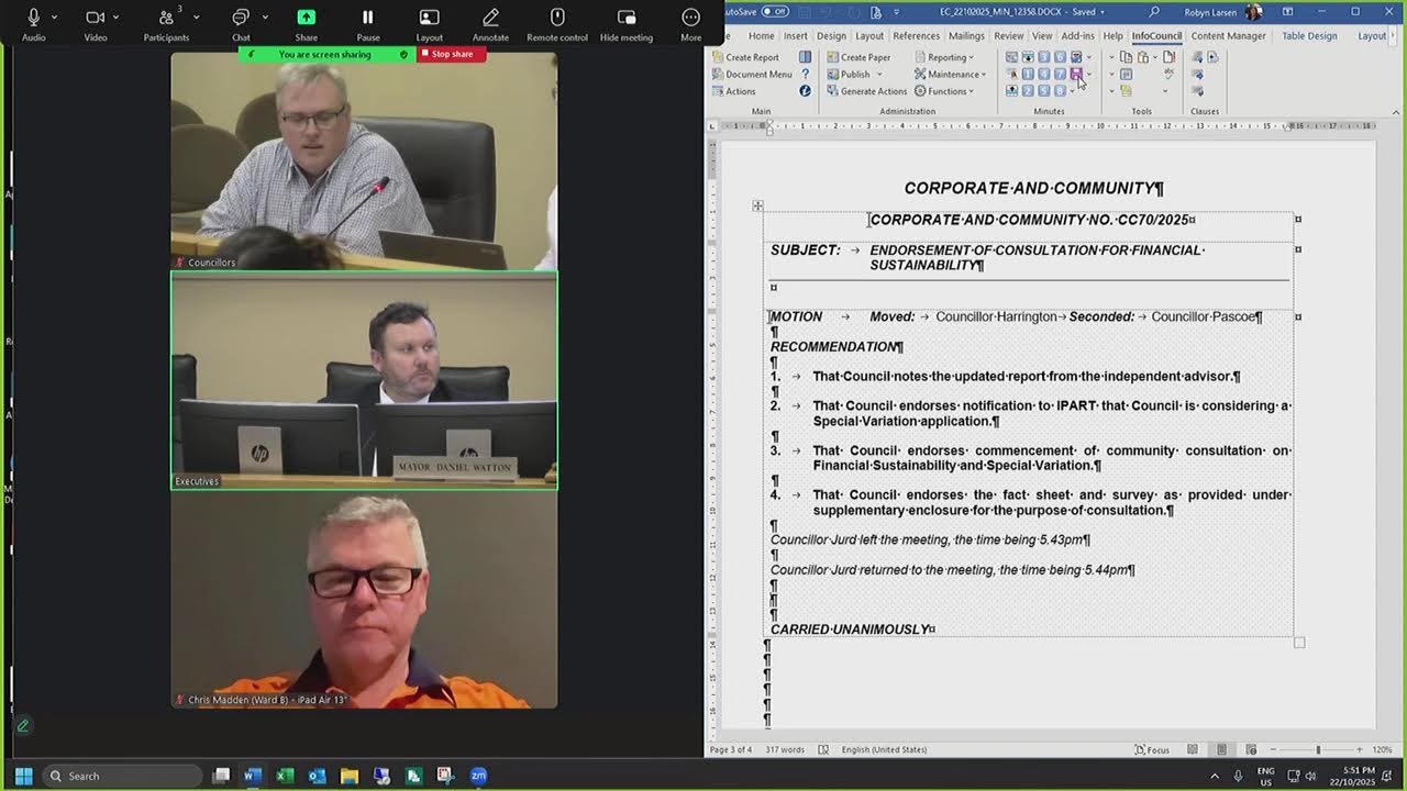 Cessnock City Council Extraordinary Meeting 22th October 2025
