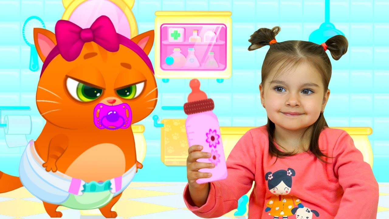 История для детей как Арина и котик Bubbu играют в игре | Арина как мама собирает Бубу в сад