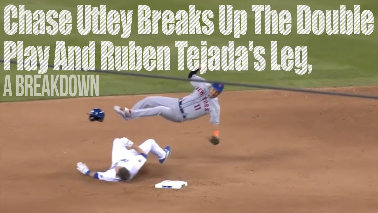 Chase Utley breaks up the double play and Rub&eacute;n Tejada's leg, a breakdown
