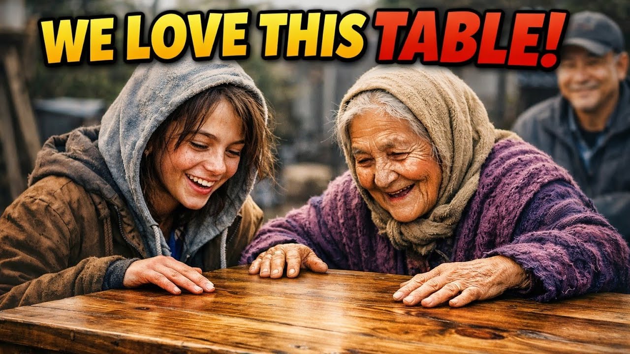 The honmeless girl and the old woman really liked the table that Mr Khang made