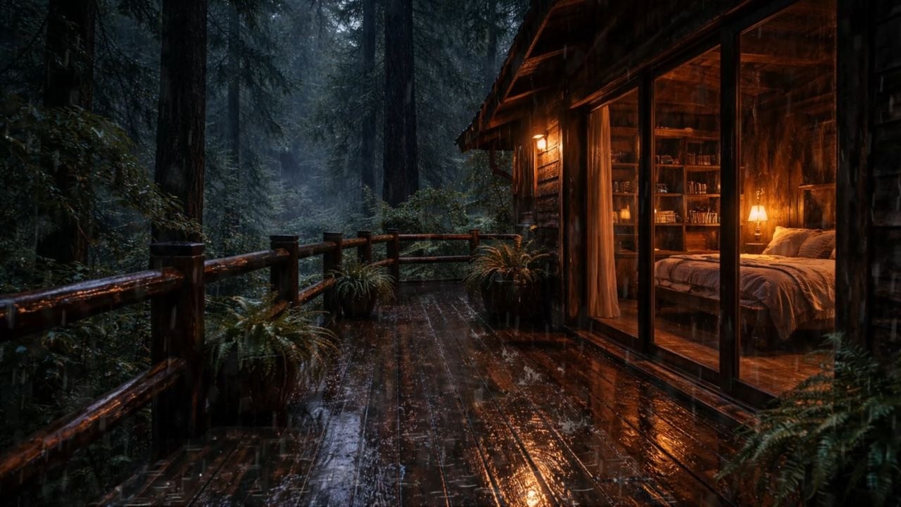3 Hours Gentle Rain Sounds in a Cozy Cabin 🌧️ | For Sleeping