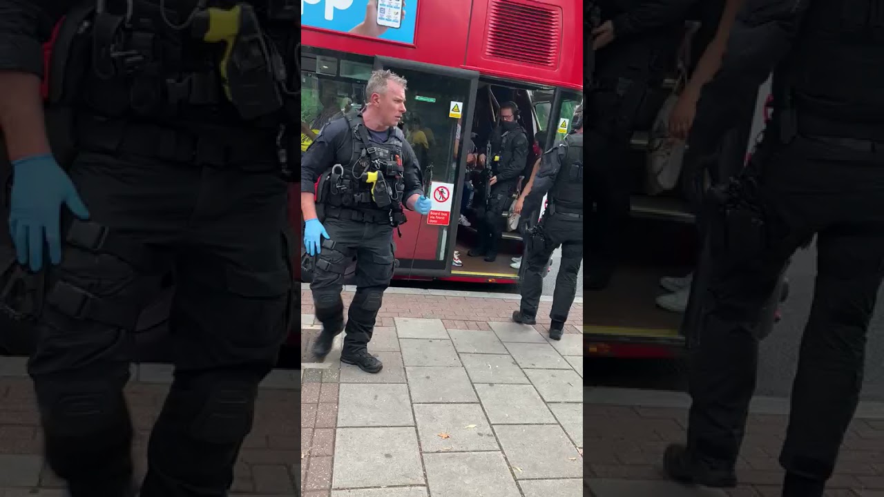England stop and search continues when an armed police unit take a man of a bus.subscribe and like