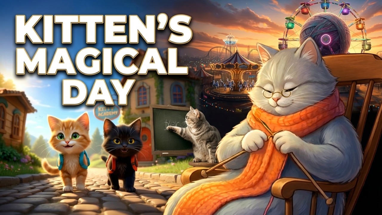 Kitten's Magical Day: From Town to Carousel | Cute Animal Animation #shortstory
