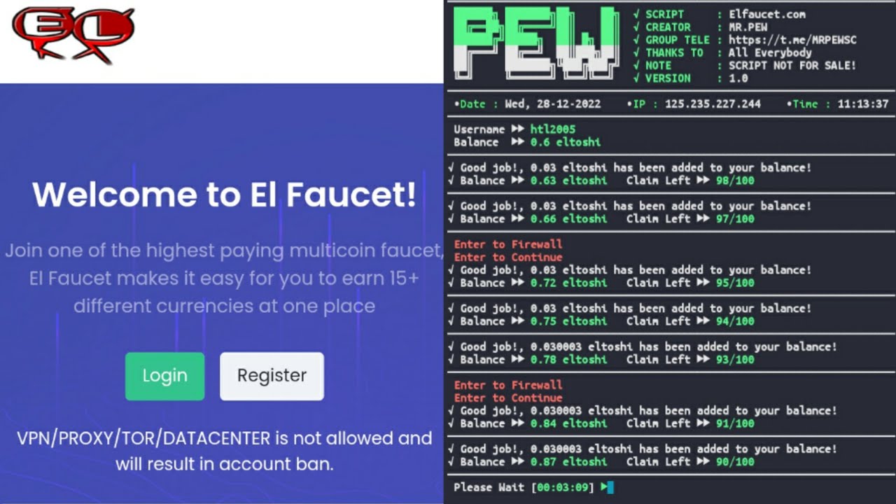 Script Elfaucet Auto Bypass Captcha Icoin + Manual Bypass Firewall | By MR.PEW