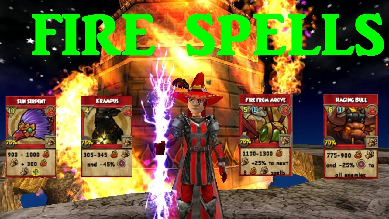 Wizard101: All Fire Spells Level 1-110 + Burning Rampage (2015)