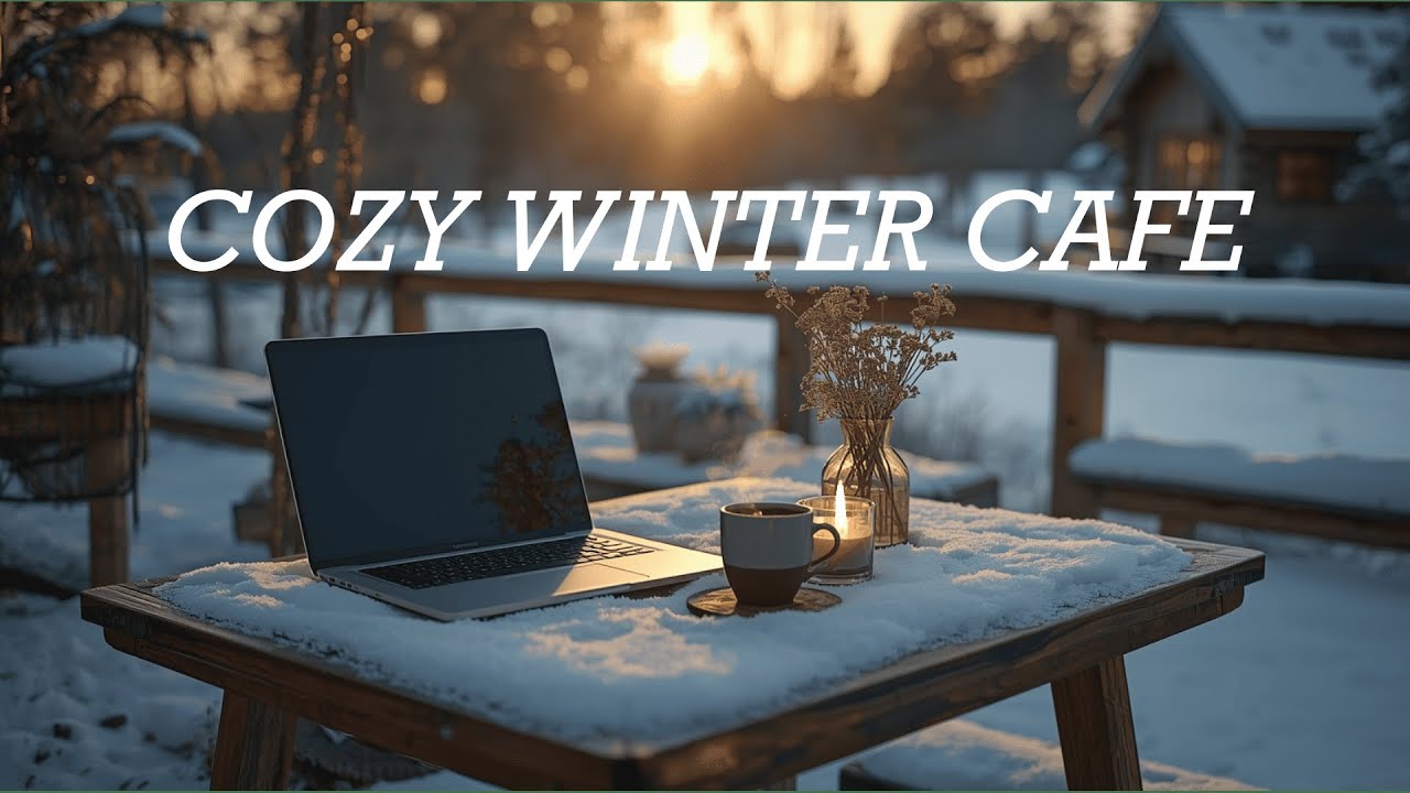 Cozy Snowy Winter Cafe ❄️ Golden Hour Guitar Instrumental for Deep Relaxation