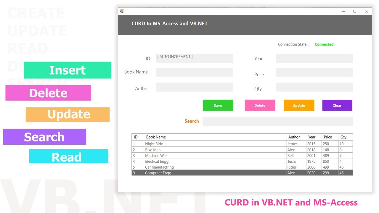 Insert Delete Update Search and View data in MS ACCESS with VB NET||VB.NET Tutorial||CURD Operation