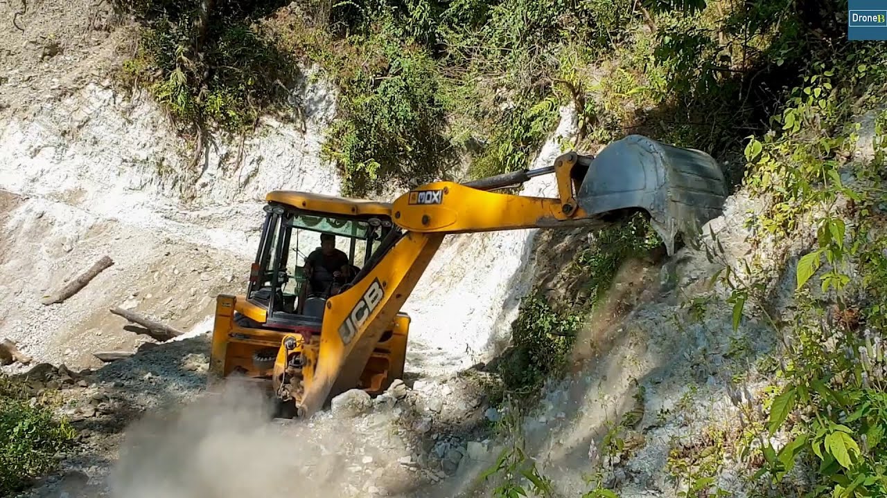 Landslide Dirt Clearing-Part 1-JCB Backhoe-Hilly Narrow Blocked Road Opening