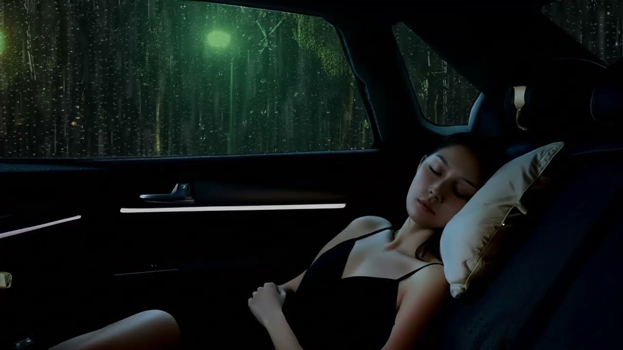 Heavy Rain While Sleeping in a Car Creates Cozy Night Ambience for Deep Sleep and Relax