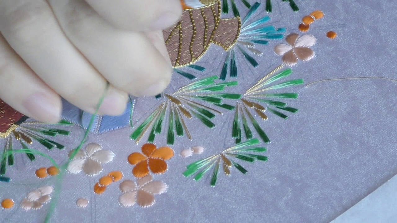 日本刺繍の技法　斜めぬいきり～さしぬい～引っ張りとじ
