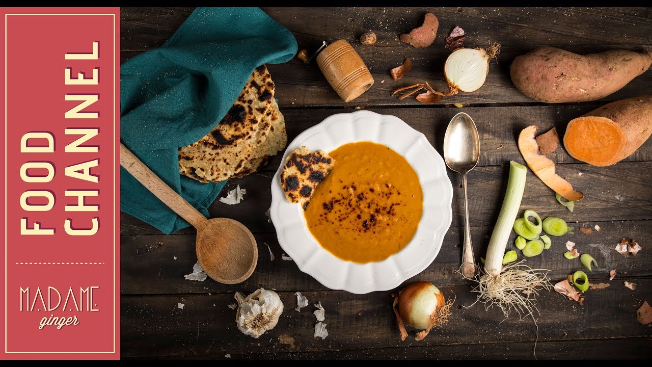 Σούπα γλυκοπατάτας με flatbreads τυριού || Madame Ginger