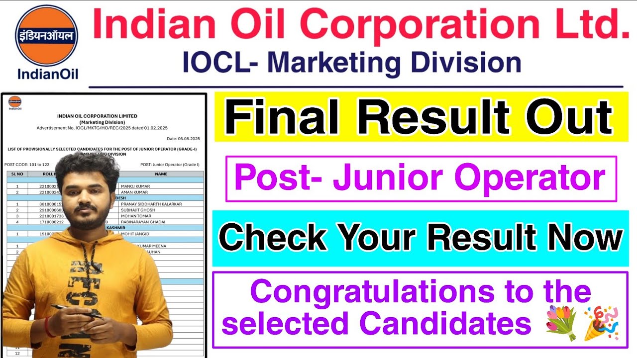 IOCL Junior Operator Final Result Out 2025 | IOCL Marketing Division Junior Operator Result Out 2025