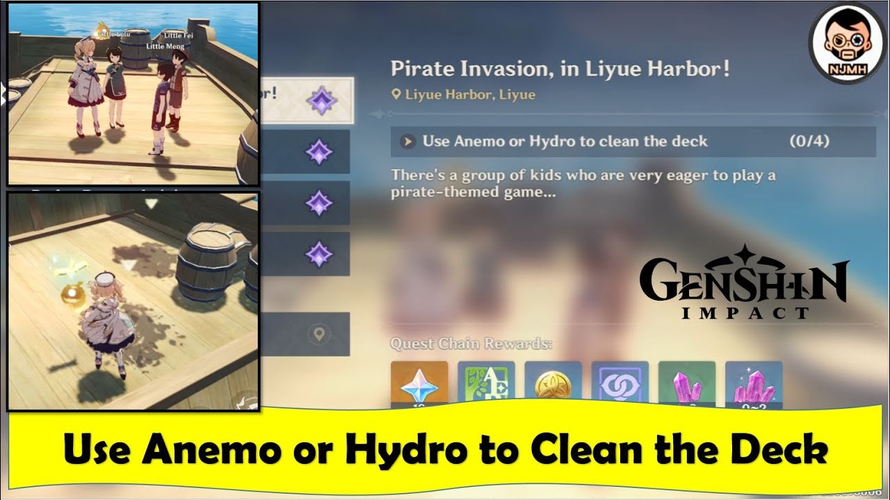 Use Anemo or Hydro to Clean the Deck | Pirate Invasion, in Liyue Harbor! Genshin Impact |NJMH Gaming