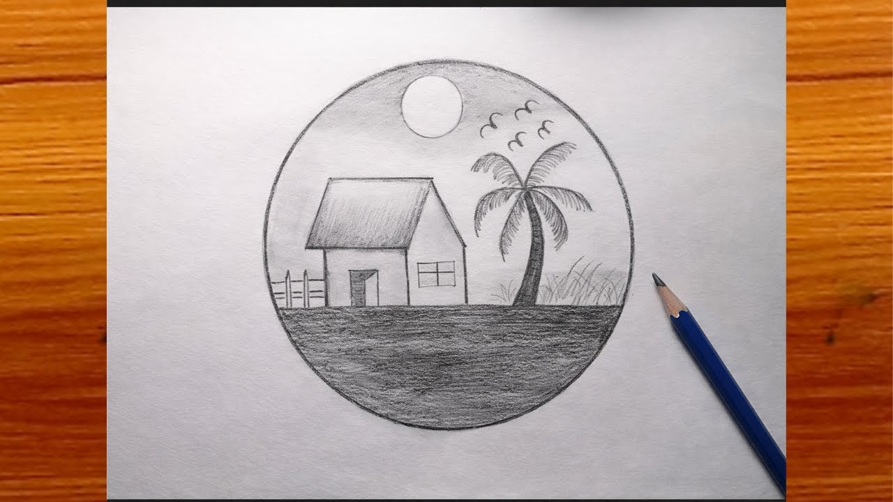 Easy Pencil Scenery Drawing || Simple Circle Drawing step by step