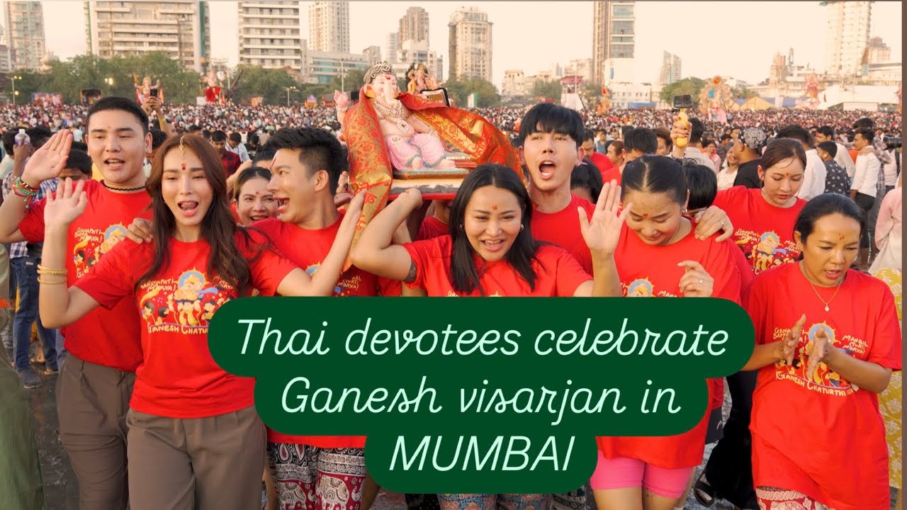 Thai Devotees Celebrate Ganesh Chaturthi with Aarti at Girgaon Chowpatty  INDIA