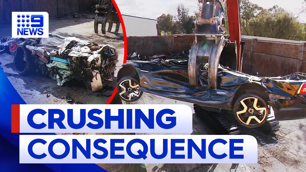 Car crushed in Adelaide by police to send message to dangerous drivers | 9 News Australia