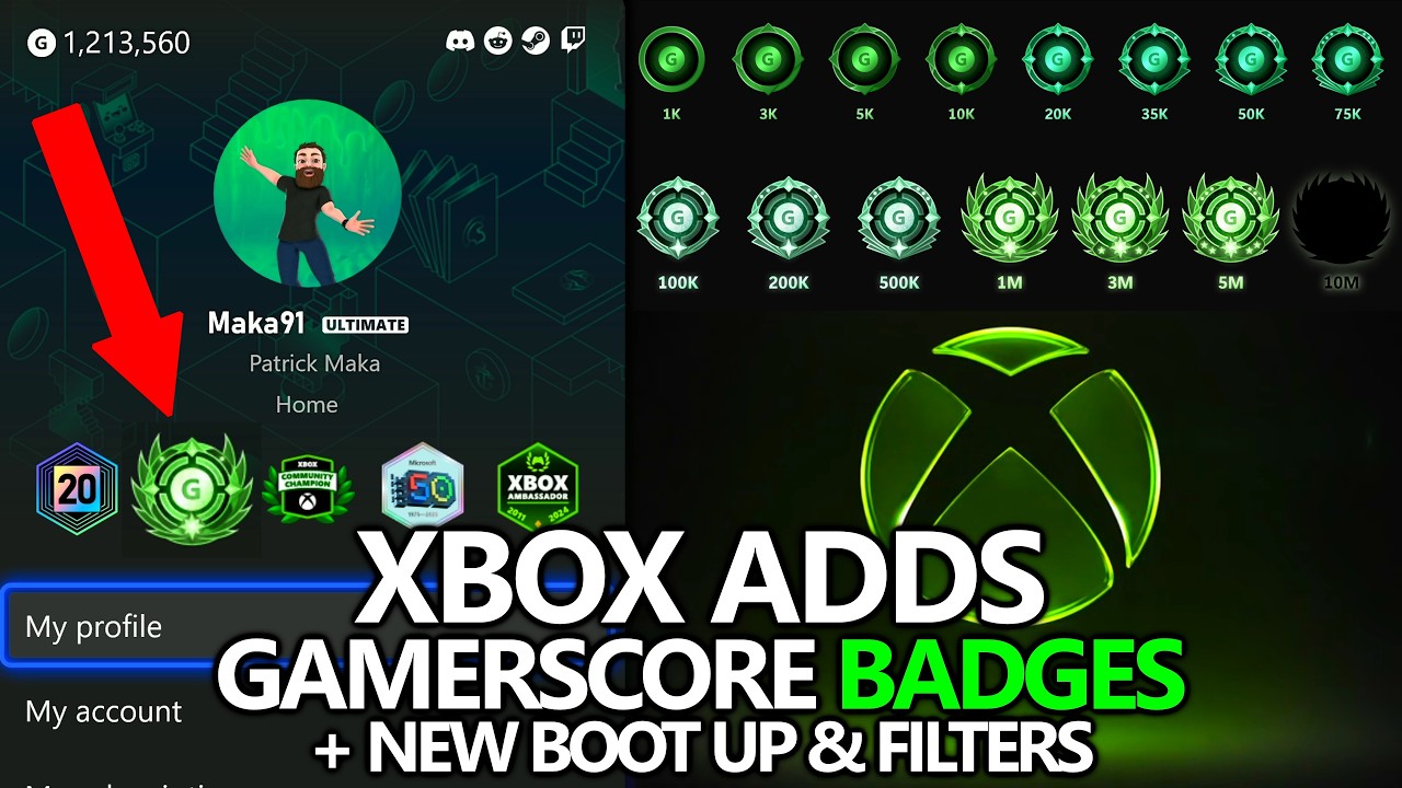 Xbox добавляет значки Gamerscore в профили, новый интерфейс при запуске, фильтры, темы и многое д...