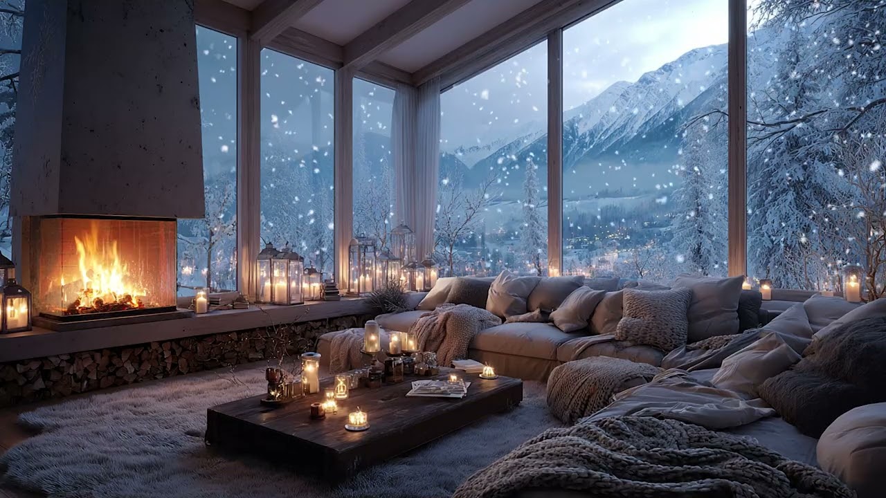 Quiet Snowstorm Cabin Piano Escape | Warm Fire Glow for Deep Relaxation