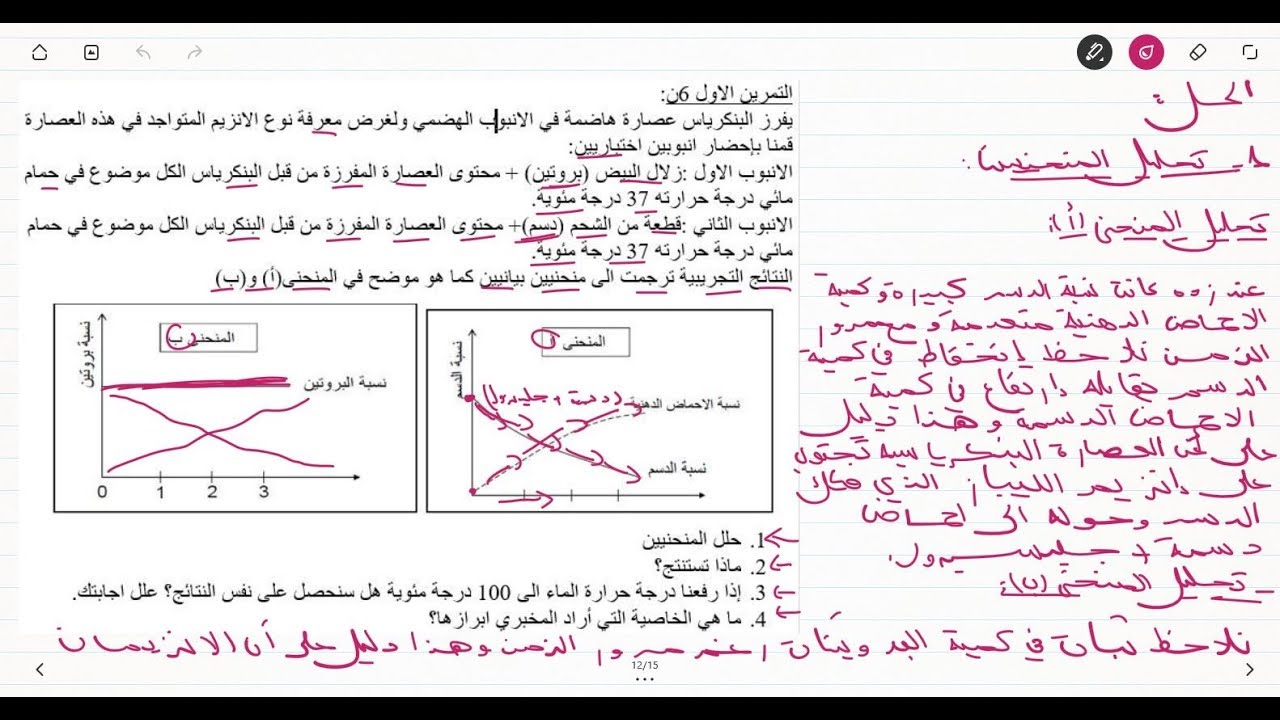علوم طبيعية للرابعة متوسط تمرين حول عمل الانزيمات