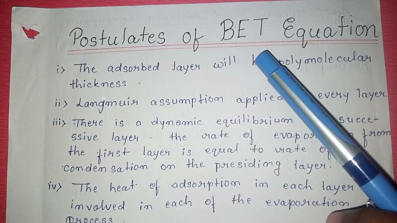 #PostulatedofBET-equation😱#assumtion #surfacechemistry🔥#handwrittennote💯#msc #chemistry 