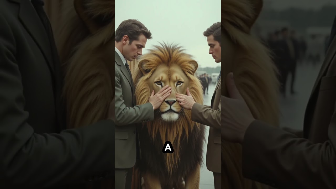 friendship beetwen lion and two man 