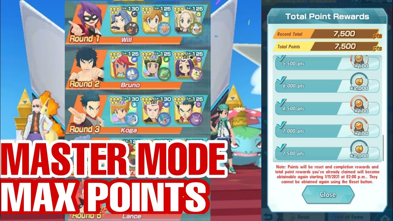Master mode max 7500 points | Champion Stadium Johto challenge | Pokemon Masters EX