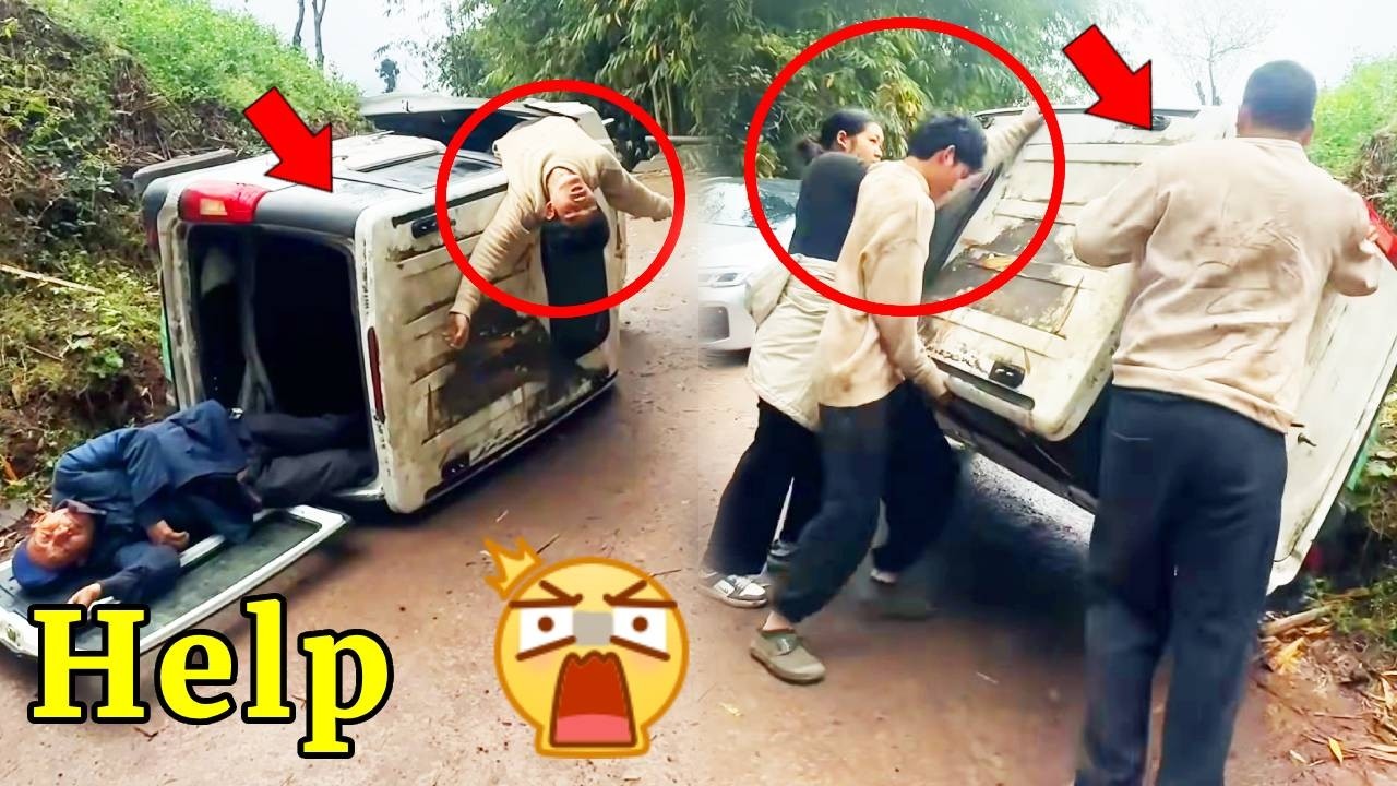 狭窄险峻的公路上，两个人可怜人翻车摔晕，善良司机立即停车解救送去医院！#正能量 #funny #movie