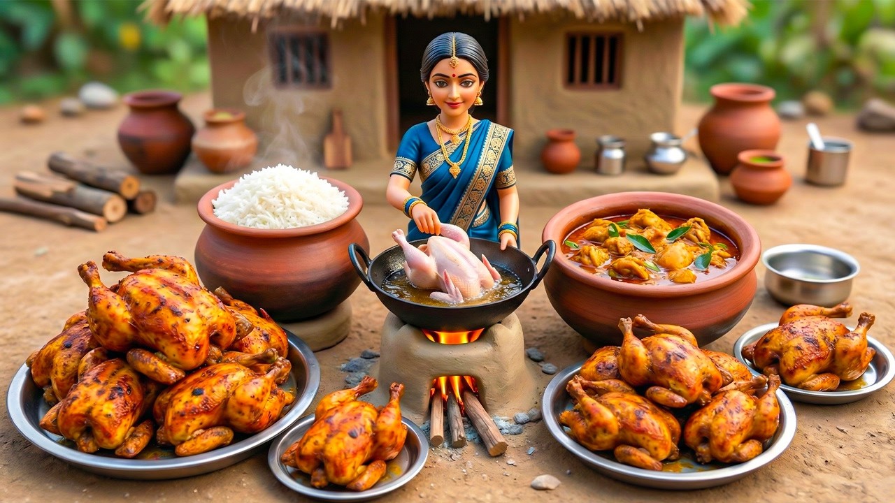 Miniature Doll Massive KFC Roast Chicken Cooking ASMR | Indian Village Tiny Kitchen Story