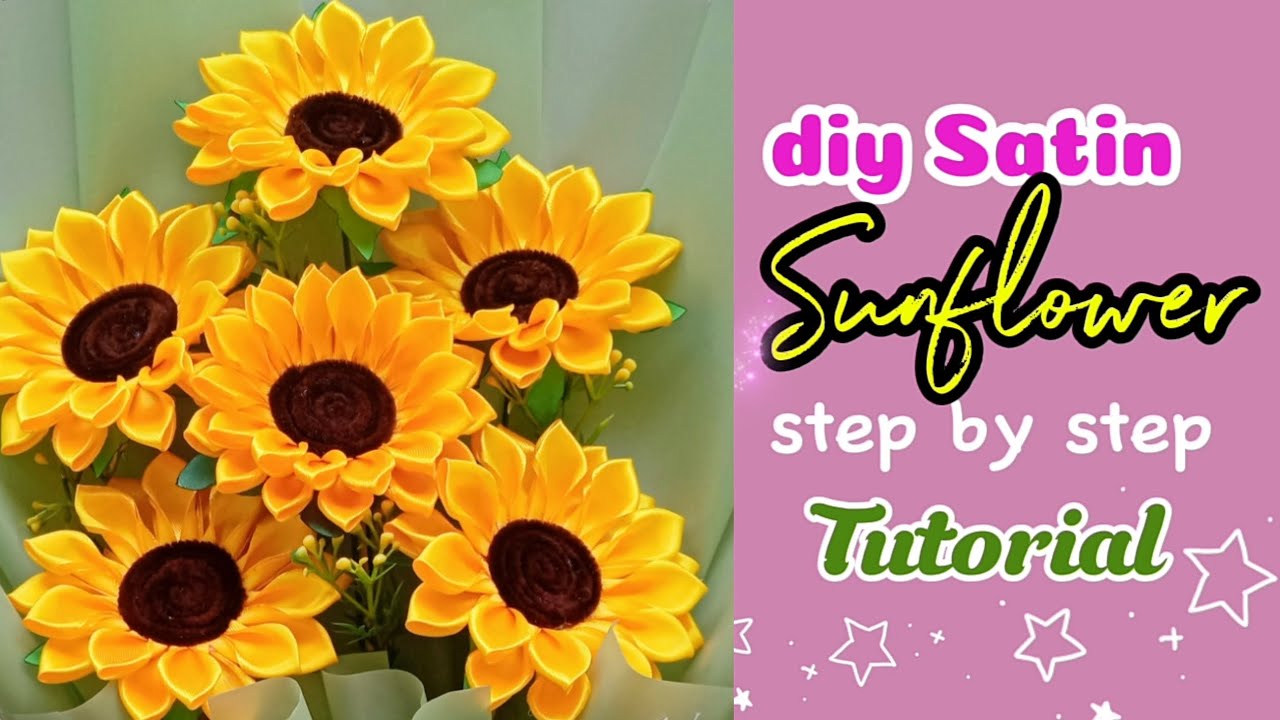diy satin ribbon SUNFLOWER step by step Tutorial